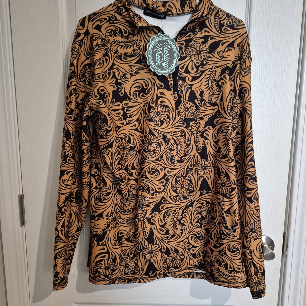Elegant Black and Orange Patterned Women's Hoodie